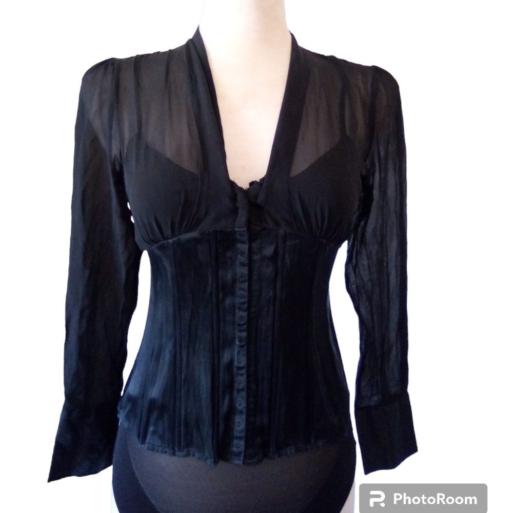 Black sheer top with corset styling
